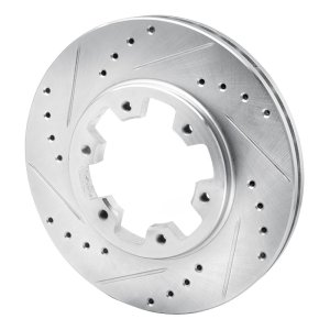 Nissan Hardbody Brake Rotor (1) - Front Left - R1 Concepts - Drilled & Slotted - Silver - `85-`02